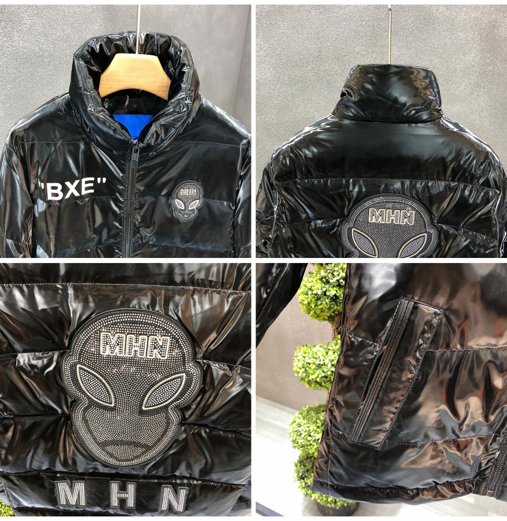 xigongzi香港轻奢潮牌亮面烫钻字母骷髅头羽绒服男款帅气2021年冬季