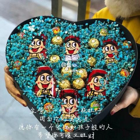 抖音网红创意礼物送男士女友旺仔鲜花礼盒玫瑰花成品6小罐旺仔8朵香槟