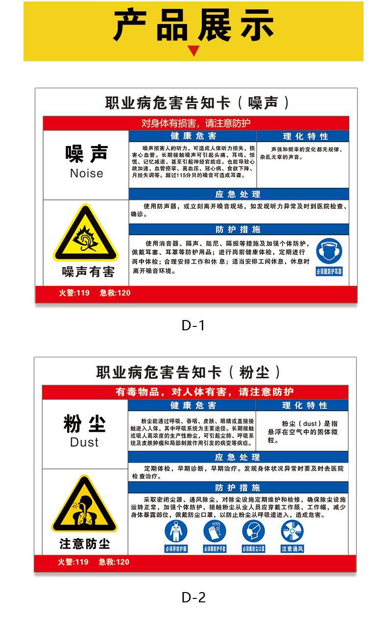 唯诚职业病危害告知牌卡粉尘卫生警示告知卡安全标识危险化学品公告栏