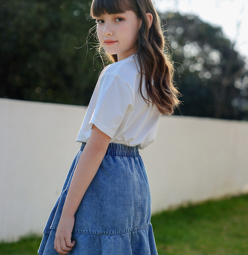 半身裙女童短裙夏季薄款女孩裙子912岁中大童新款a字牛仔裙学生夏款