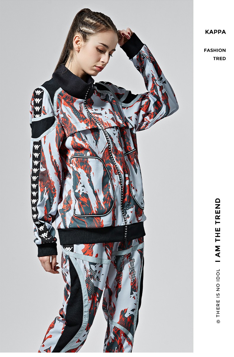 kappa卡帕串标仓石一树联名情侣男女运动卫衣开衫外套新款 灰红迷彩