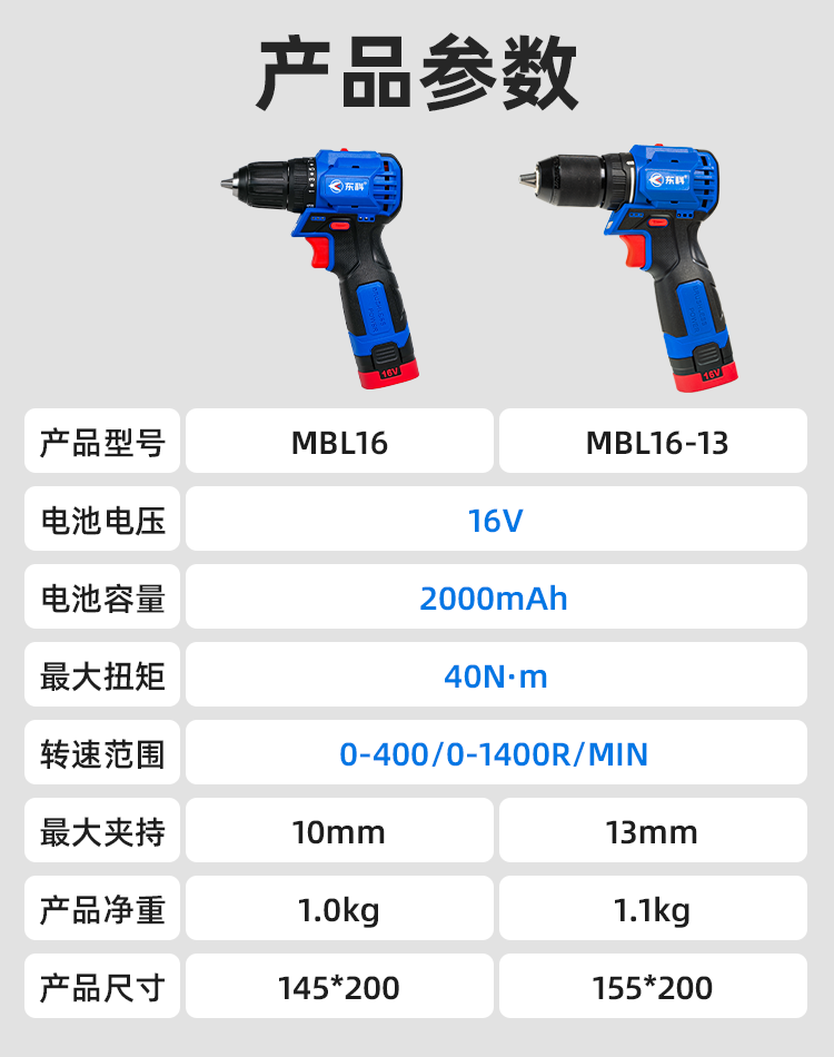 巴哈驴五金店东科16v无刷充电手钻工业级锂电池家用多功能电动工具mb