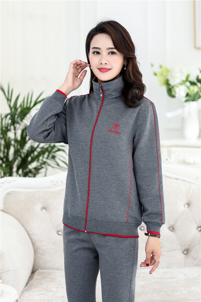 中老年运动服女装女春秋2022新款40岁50妈妈春装洋气外套中年上衣黑色