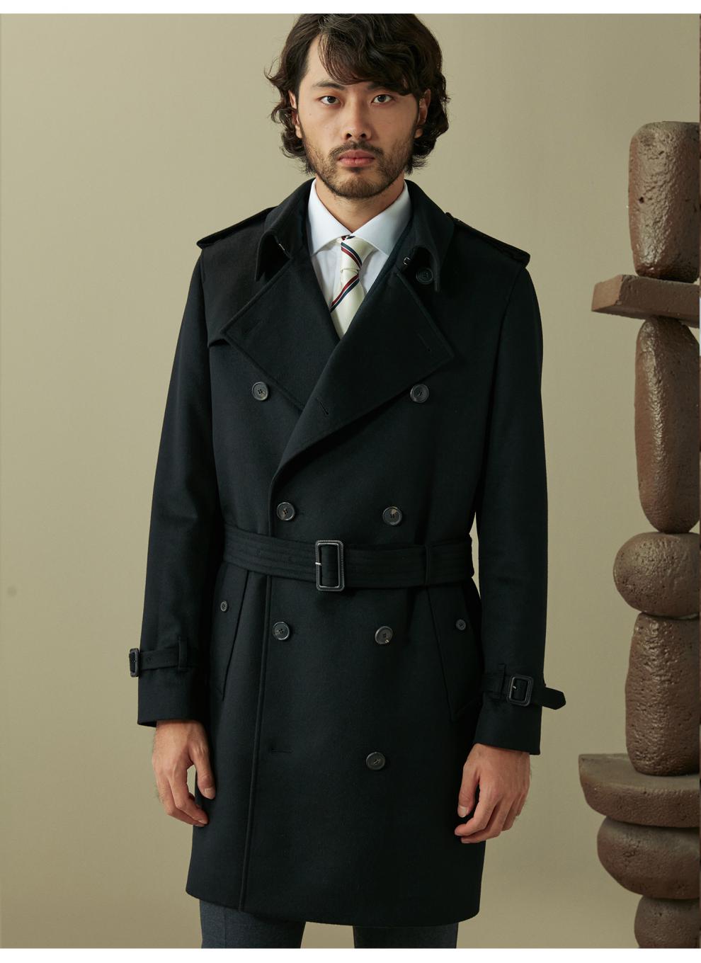 hany战壕羊毛大衣男黑色中长款英伦风衣高端商务休闲男士加厚外套