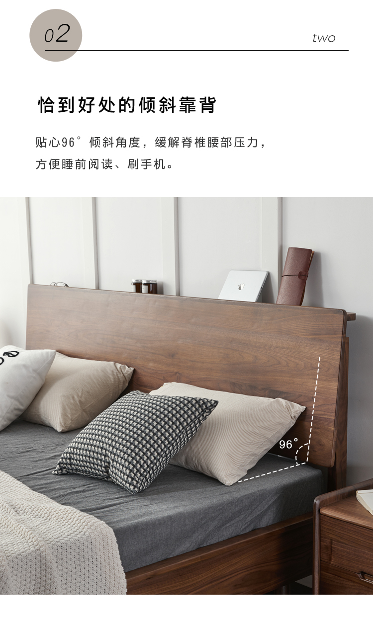 5日式家具双人床婚床 北美黑胡桃木(樱桃木床板)1.5米 框架结构