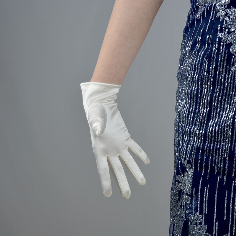 陈宣善丝绸手套珠宝白手套丝绸缎面长防晒拍照弹力礼仪首饰黑色礼服