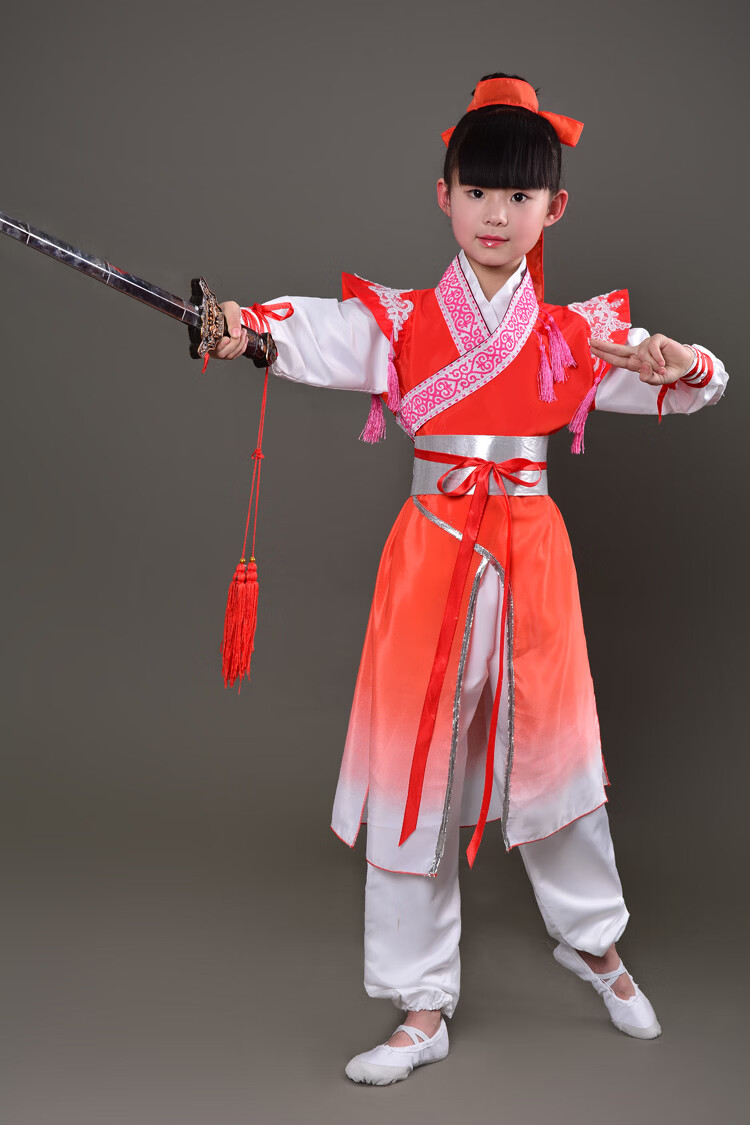 幼儿童古装汉服男童小男孩唐朝古代公子大侠客侠士武术表演出服装红色