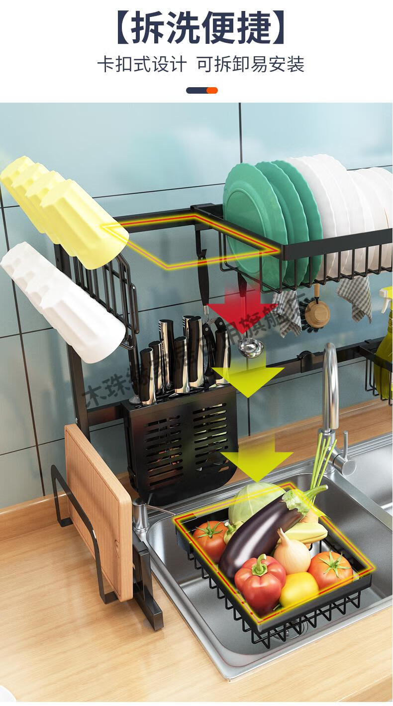 碗架沥水架碗碟架碗筷碗盘收纳架木珠缘可伸缩7990cm豪华款洁具蓝果蔬