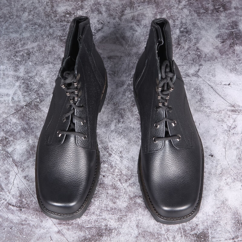 飞行员皮靴春秋02飞行靴皮侧拉链高帮皮鞋男单靴马丁靴品质定制款黑色