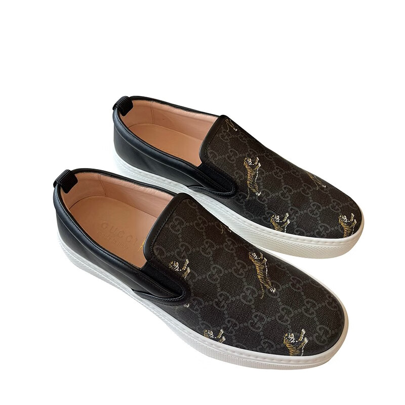 gucci古驰gucci古驰男鞋老虎印花一脚蹬休闲鞋ak礼物黑色系英码55