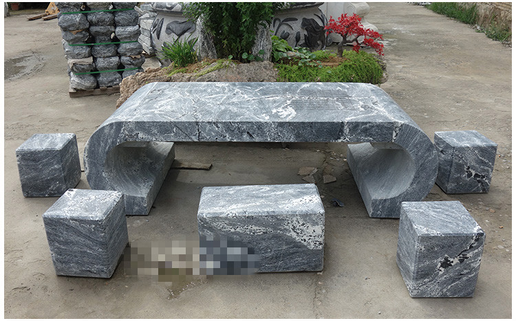 庭院石桌石凳花园户外天然大理石长方形桌子茶几茶桌休闲茶台 e款石桌
