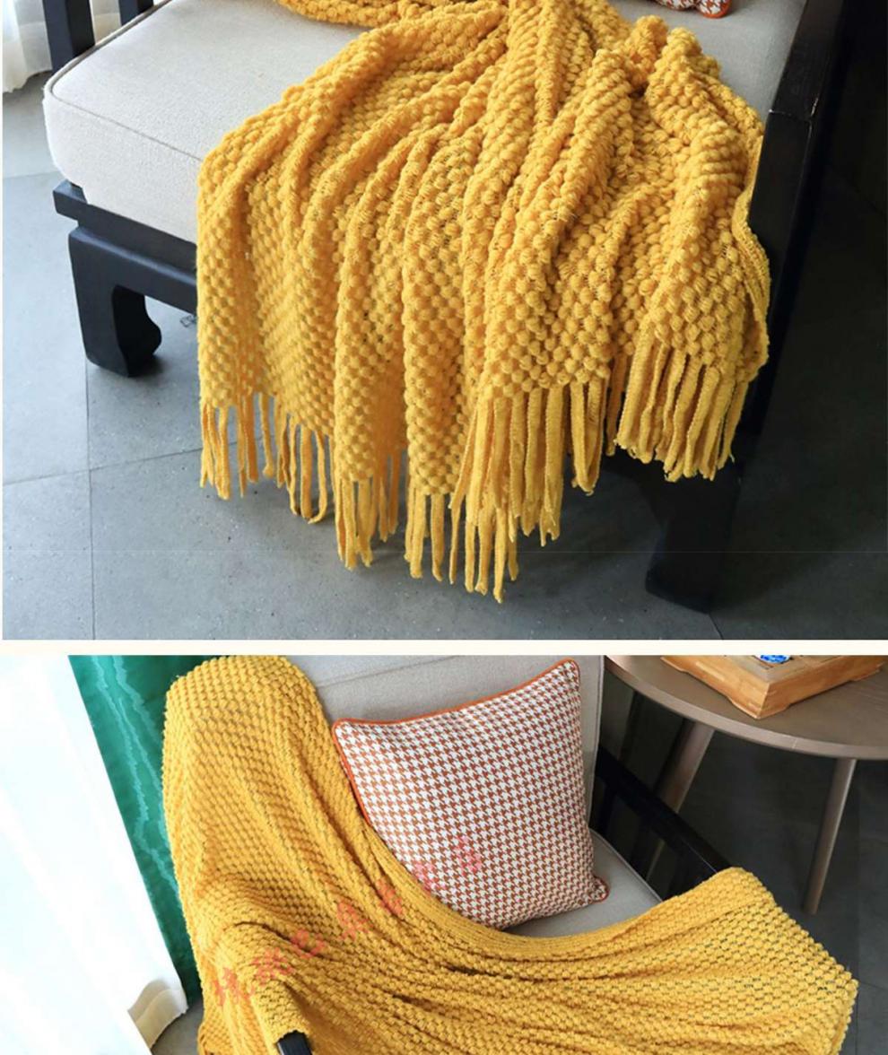 橘色姜黄针织毯子民宿酒店床尾毯搭巾装饰毯沙发毯盖