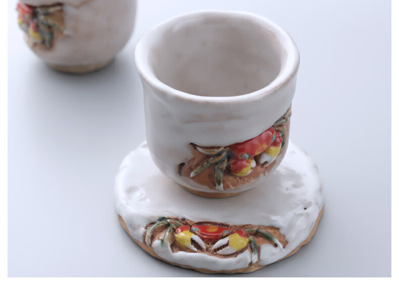 收藏山桜天神蟹杯二六烧水月烧乐山螃蟹茶杯公道宝瓶日式志野礼盒