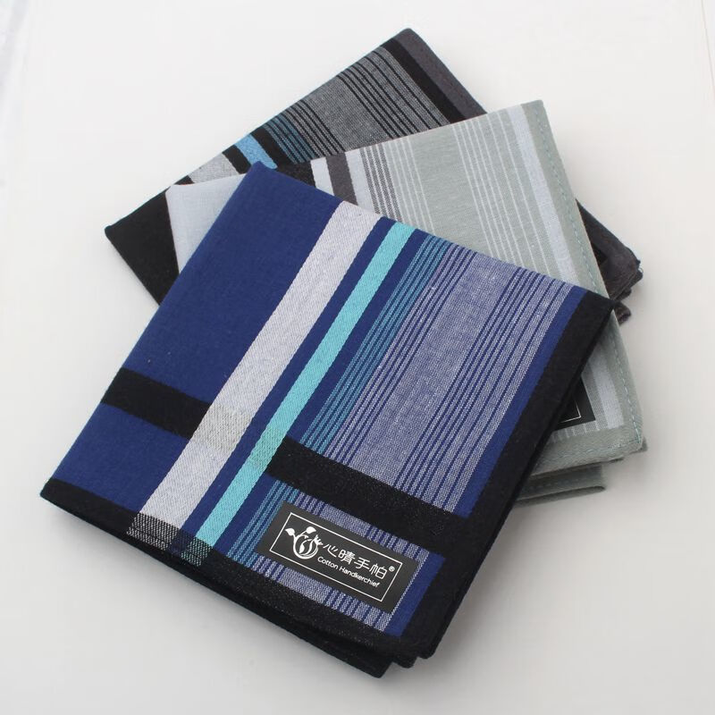 手帕男手帕男士商务手绢柔软吸汗礼盒装送长辈方巾精梳棉夏日灰蓝4343
