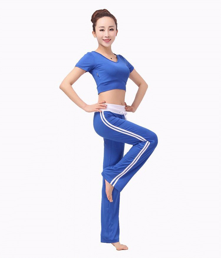跳操服广场舞服装女夏款露肚脐健身服套装健美操服比赛团体服 黑色 l