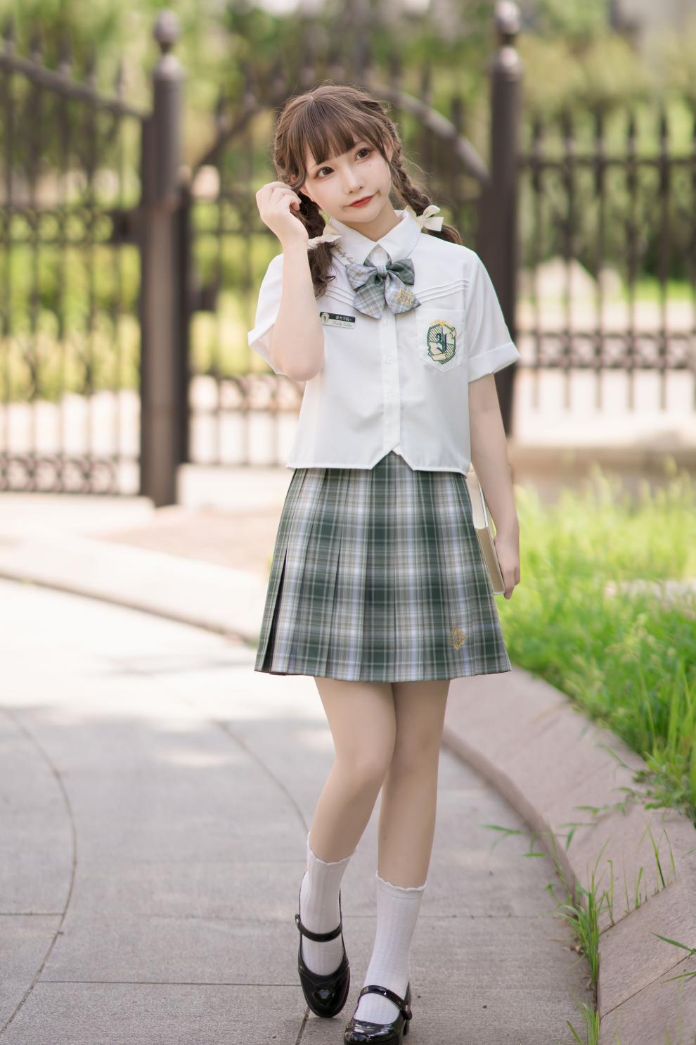 御茶家x萤火虫联名银线版jk格裙原创制服绿色限定款现货42cm裙长xs