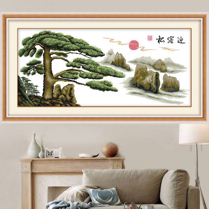 小米mi米家生态家居同款十字绣客厅精准印花十字绣自秀迎客松门迎天下