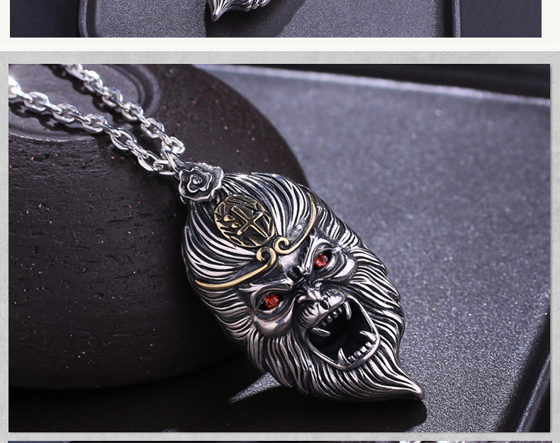 途豪班 925银齐天大圣孙悟空一念之间男女吊坠霸气潮项链个性男士挂件