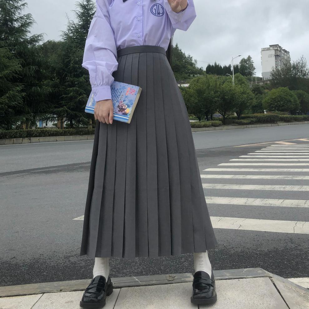 jk制服套装女夏季学院风格裙半身裙长裙学院风百褶裙秋冬长款裙灰色