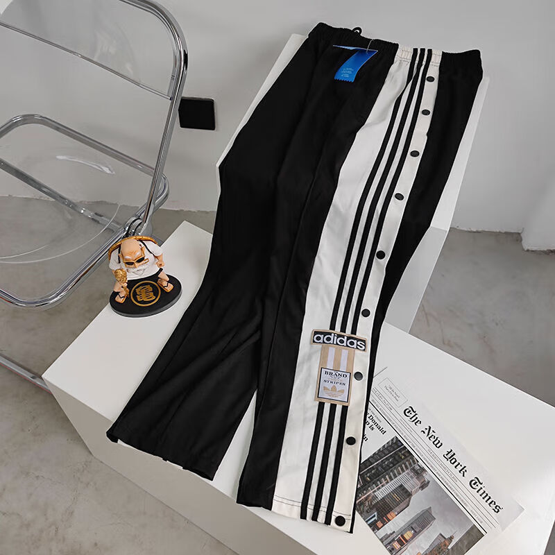 adidas阿迪达斯三叶草官方旗舰排扣裤子男宽松直筒春秋季纯棉国潮