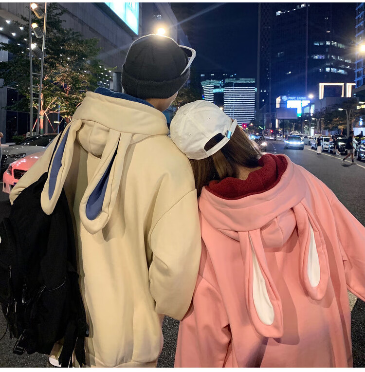 【耳朵卫衣】带耳朵的卫衣抓绒兔耳朵连帽男秋冬加绒情侣衣服宽松潮