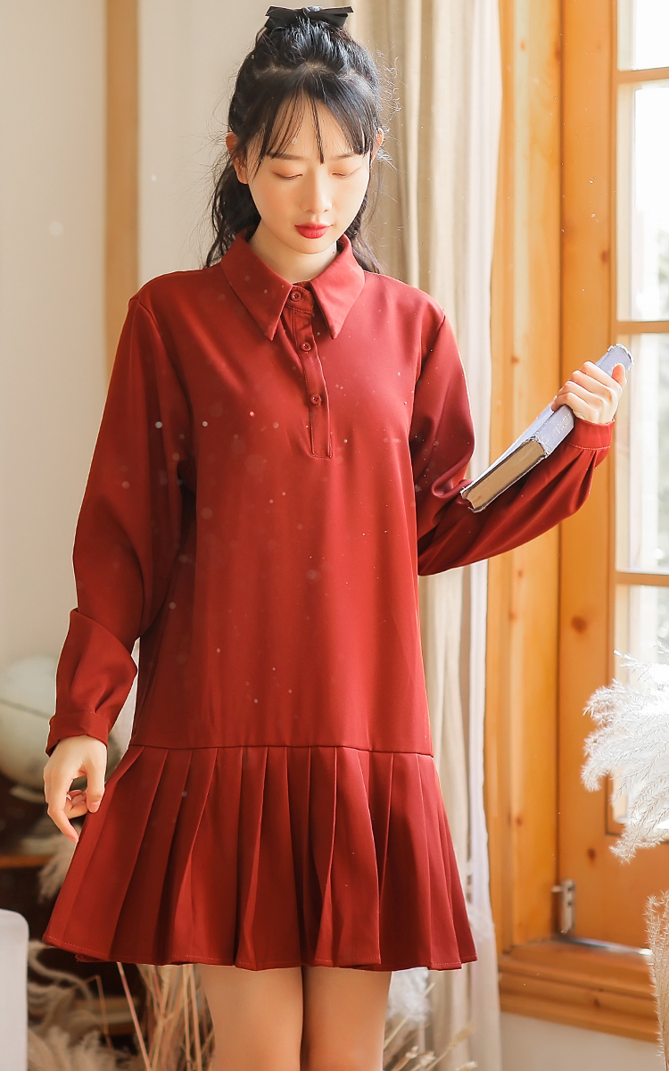 中学生秋冬季连衣裙矮个子学生新年衣服女甜美法式气质针织毛衣打底女