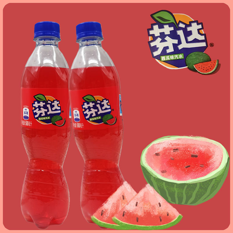 零度无糖网红饮料批发500零卡雪碧芬达汽水碳酸饮品 有糖芬达-西瓜味
