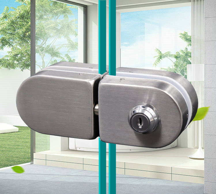 钢化玻璃门锁商铺推拉门锁免开孔u型锁单门双门无框玻璃地锁插销202