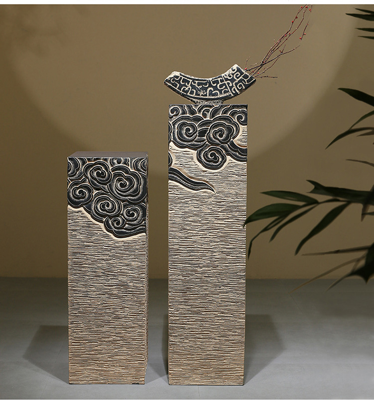 道简 中式祥云石柱树脂工艺品室内家居装饰摆设玄关展示品底座落地