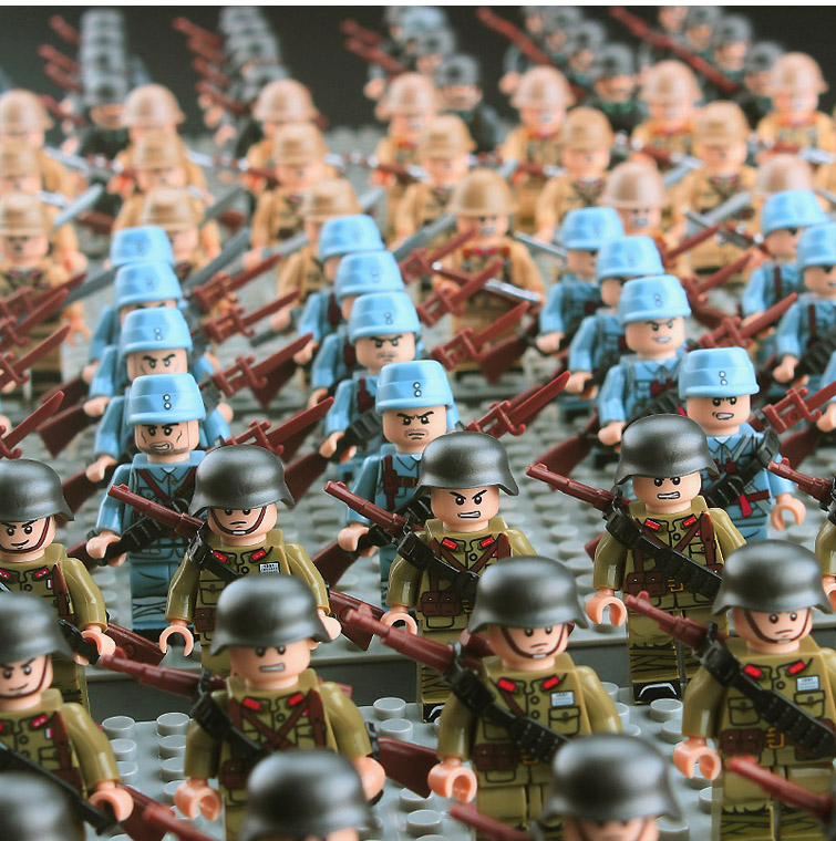 军事积木moc小人八百战壕二战打仗战场国军场景军队德国士兵人仔积木 