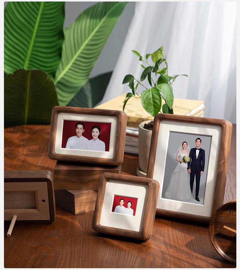 创意实木结婚登记照相框4寸6寸证件照珍藏盒子洗照片做成相框摆台黑