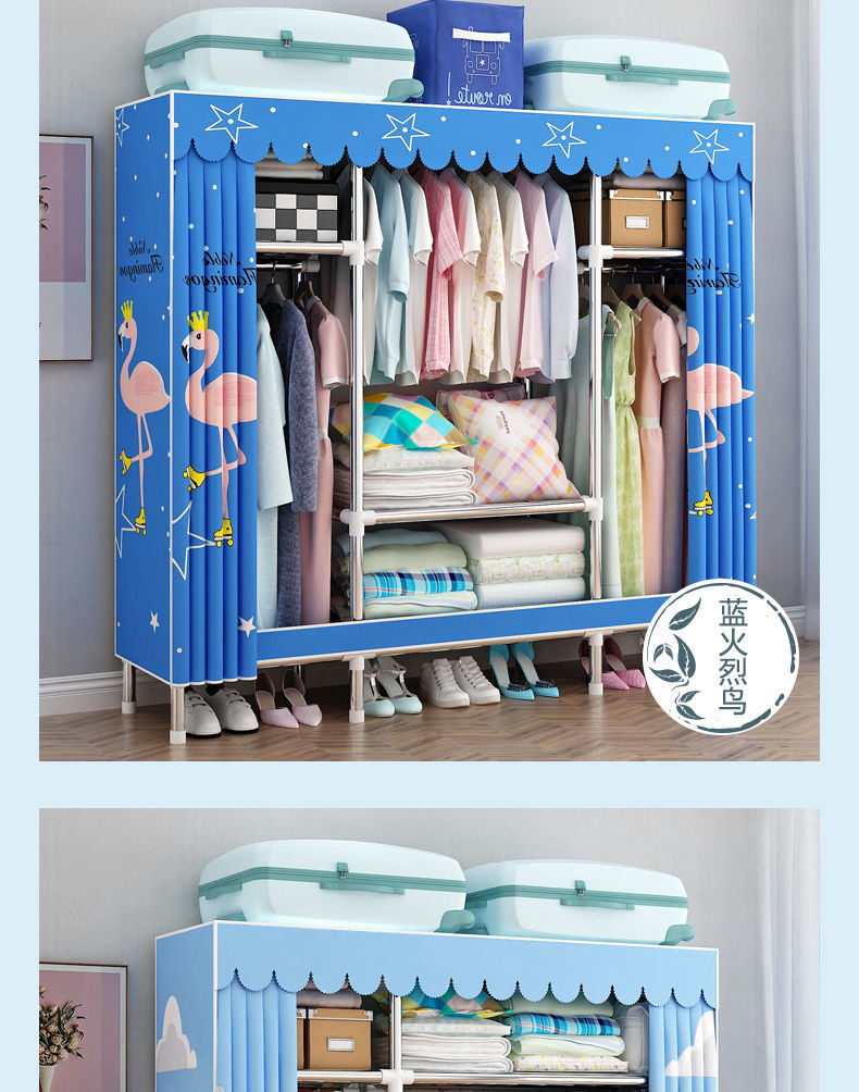 衣柜家用卧室布衣柜简易组装屋分层收纳架衣柜女卧室简易衣橱 星星