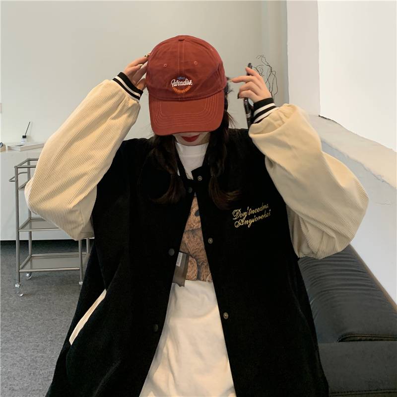 旗舰店灯芯绒女新款韩版宽松百搭加厚棒球服上衣ins潮21年秋冬季女生