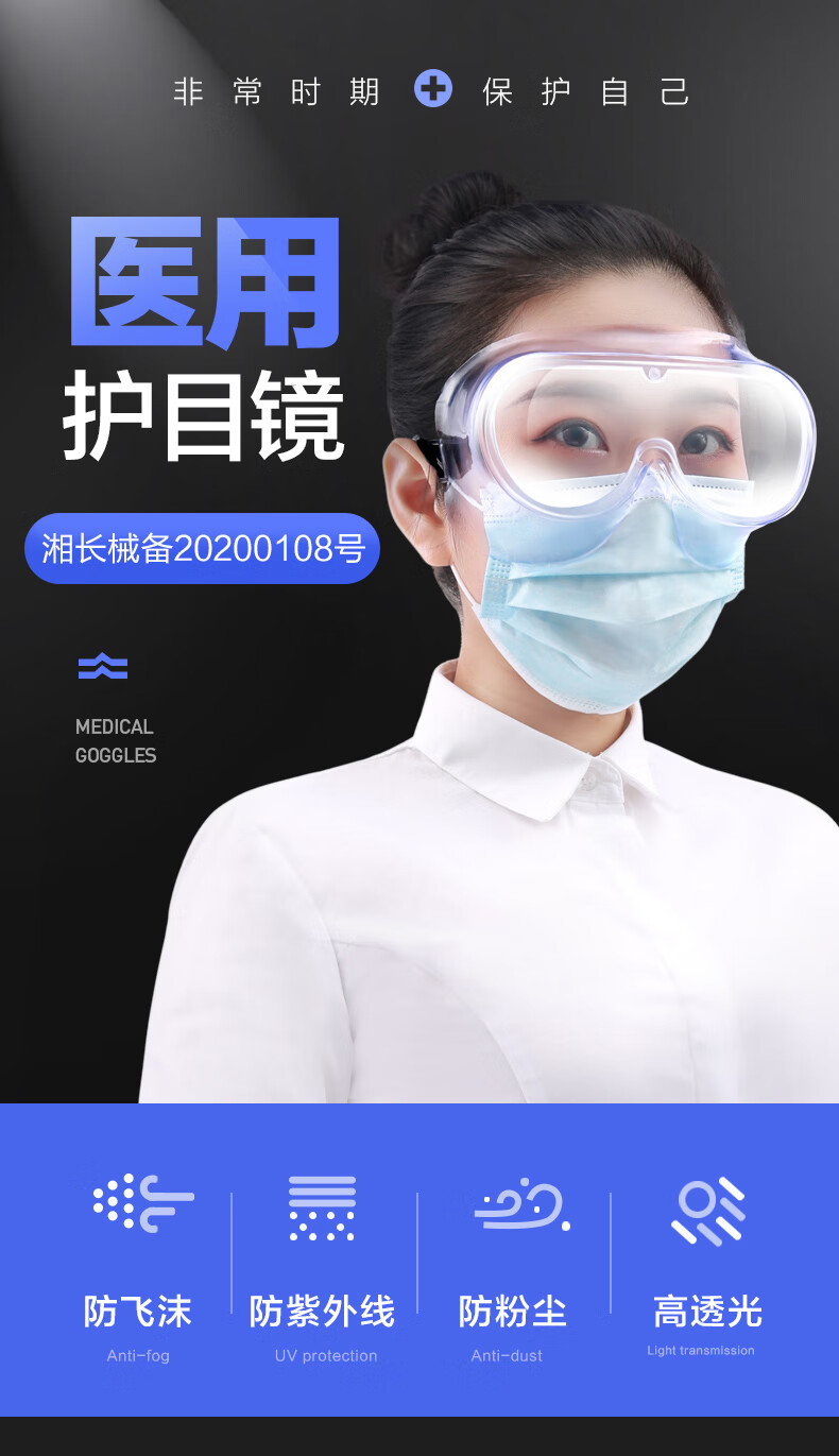 护目镜医用眼罩医护专用防飞溅飞沫隔离眼罩防护眼镜医用护目镜1件
