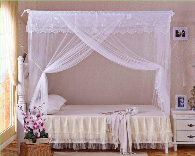 农村老式卧室四方加厚加密尘蚊帐家用粉色蕾丝花边不含支架15m