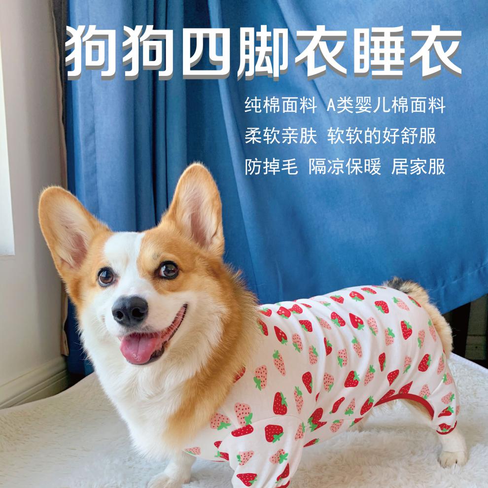 狗狗四脚衣可爱秋冬柯基衣服纯棉宠物服饰保暖防凉睡衣防掉毛红色小