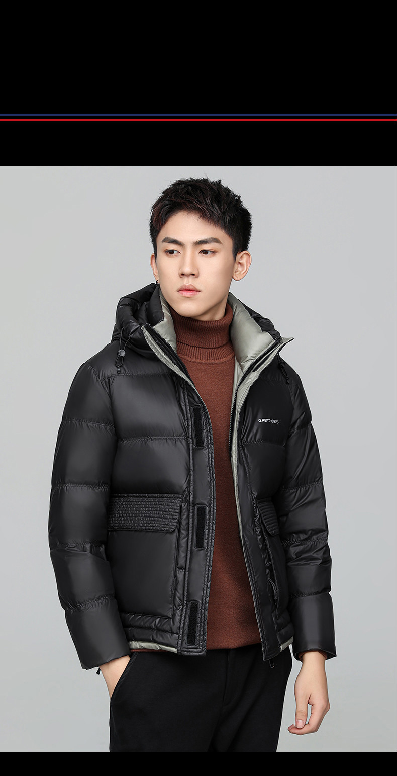 2021年蒙口新款大冬季潮牌鹅冬天男士短款保暖衣服外套羽绒服男连帽潮