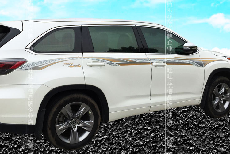 汉兰达车身彩条腰线贴纸拉花 09-14款丰田汉兰达车身贴纸 侧边彩条