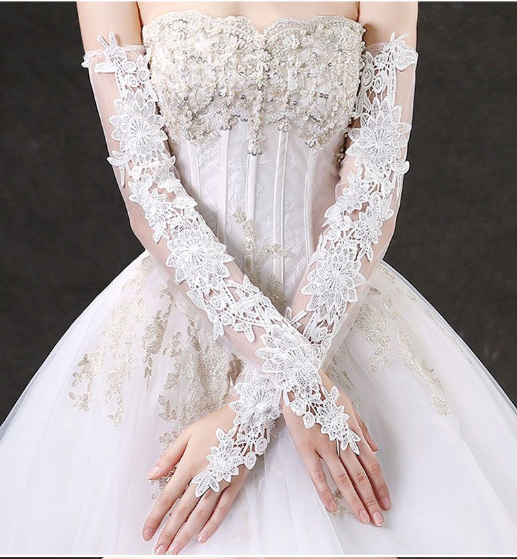 婚纱手套长款冬季新娘春秋冬季长款婚纱缎面手套结婚敬酒演出手套白色