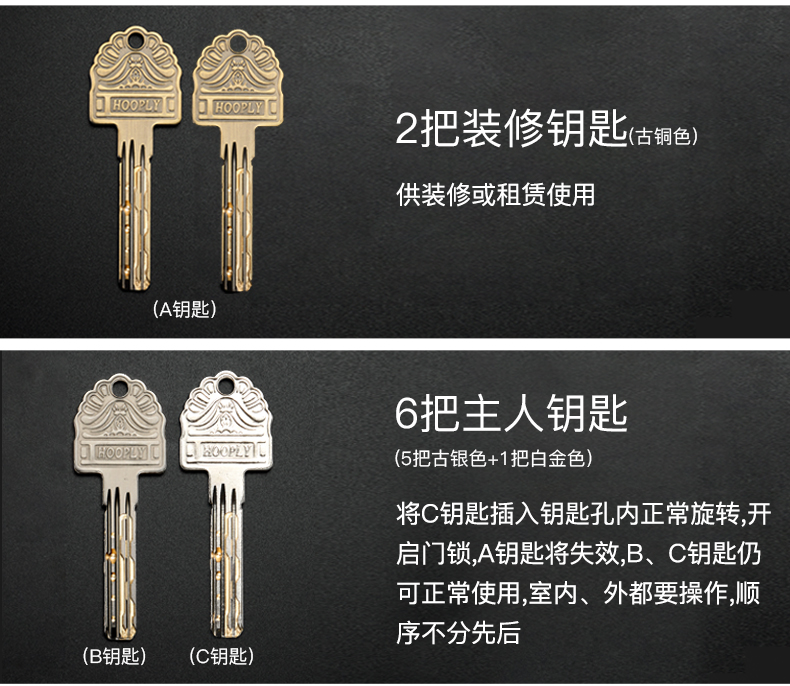 鸿利hooply防盗门锁套装不锈钢把手锁体通用型家用大门锁c级锁芯玛堤