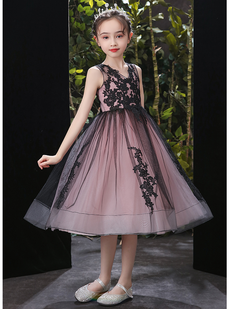 因乐图儿童公主裙礼服洋气女大童晚礼服钢琴儿童黑色礼服女孩生日礼服