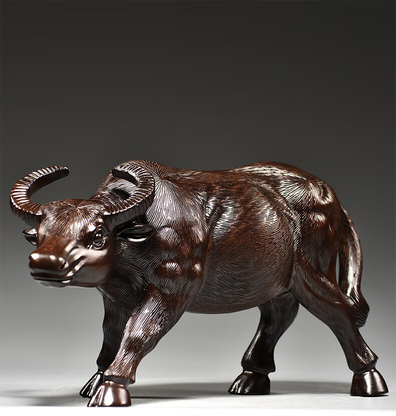 杞记木雕牛摆件牛气冲天实木水牛工艺品十二生肖动物客厅开业送礼精雕