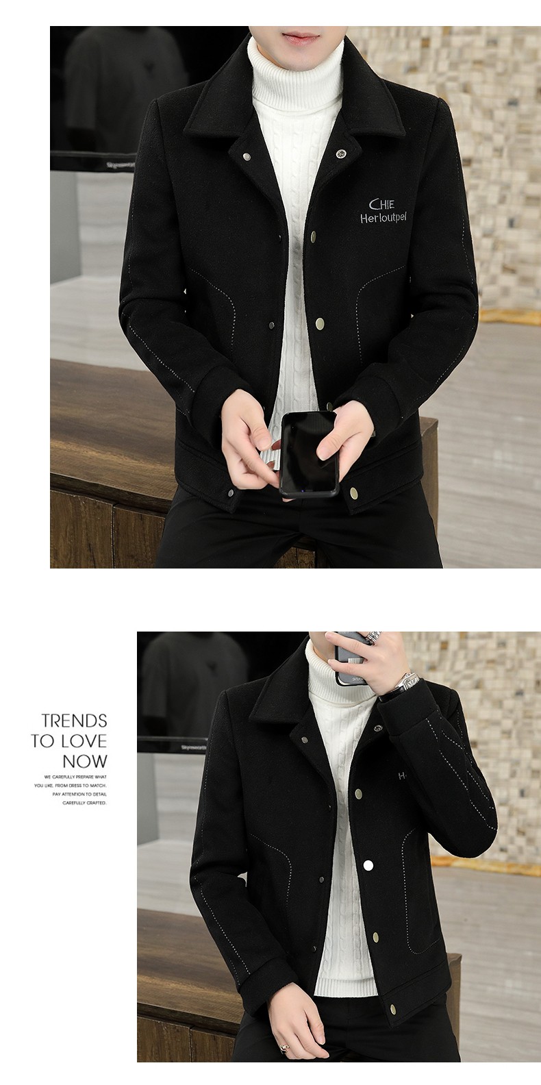 男生泥子毛料外套男士短款毛呢外套2021冬季新款加棉加厚冬装貂绒帅气