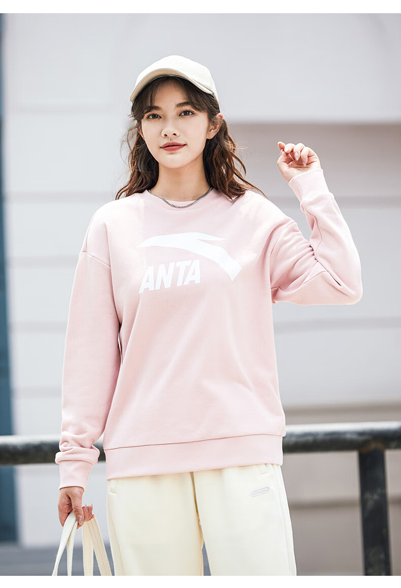 安踏卫衣女长袖外穿2022新款春夏季t恤休闲女装官方旗舰运动上衣奶油