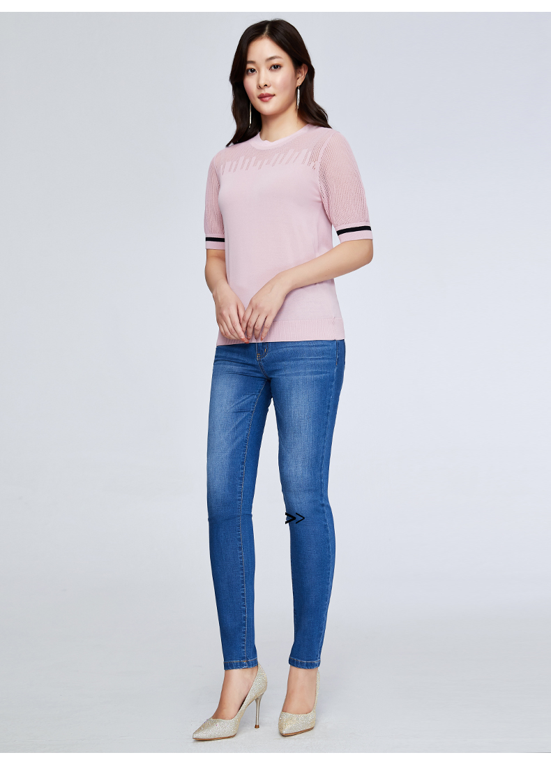 百斯盾 短袖针织衫女装 2022春夏新款t恤文艺休闲百搭透气短袖女 黑色