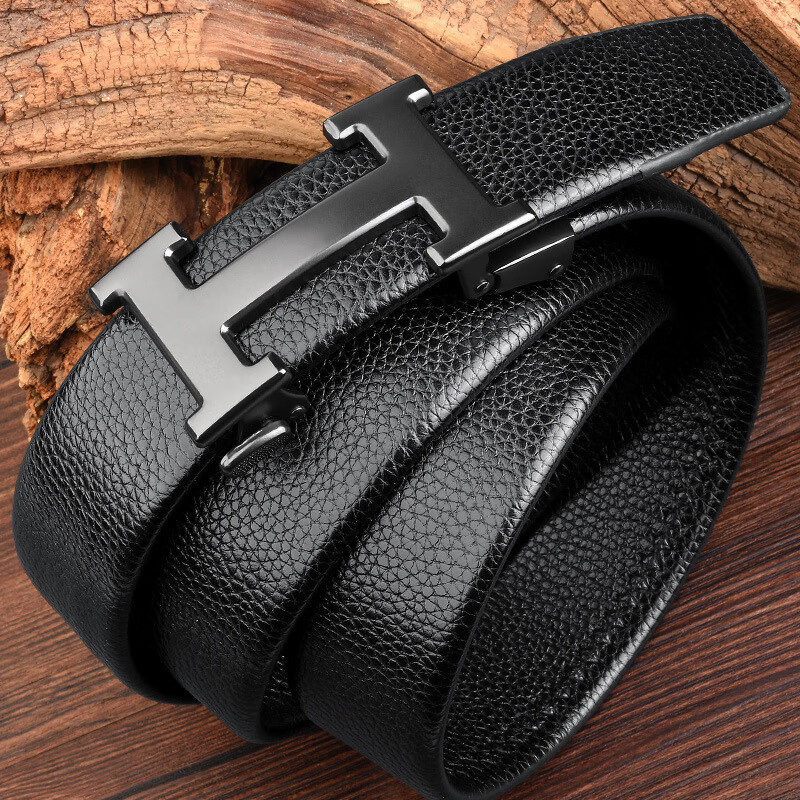 官方工字扣包边牛皮自动扣皮带男士商务休闲裤腰带青年时尚酷奇金色