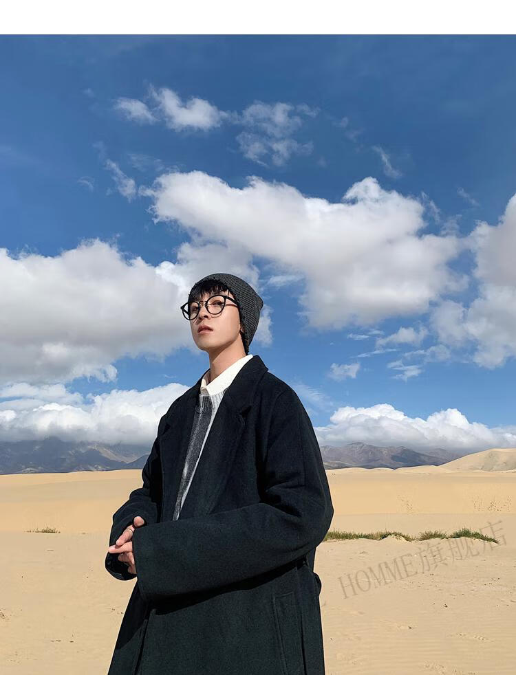 拉夏贝尔homme 英伦雅痞风格男装加厚呢子风衣男中长款韩风chic外套