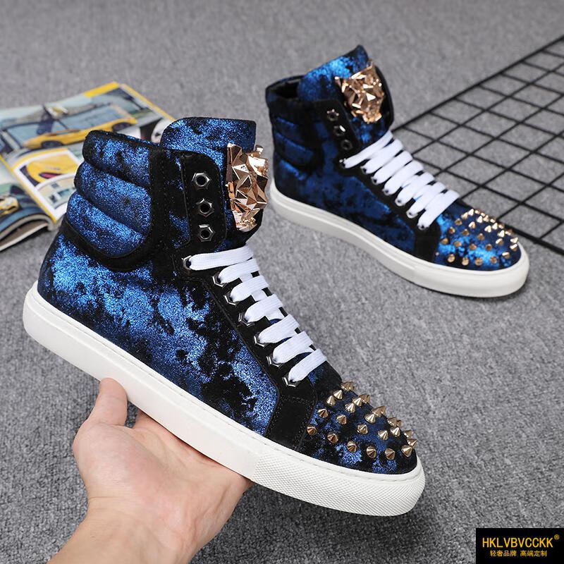 轻奢侈品牌国际高端大牌hklv bv c ck k高帮潮男鞋子铆钉鞋休闲高板鞋