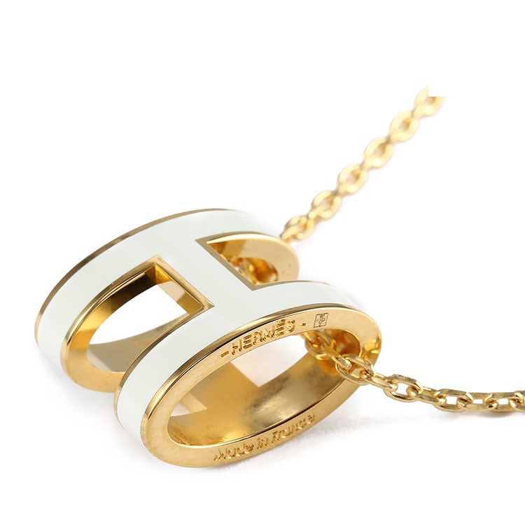 hermes爱马仕项链女士poph吊坠长43厘米大号项链礼盒装粉色玫瑰金迷你