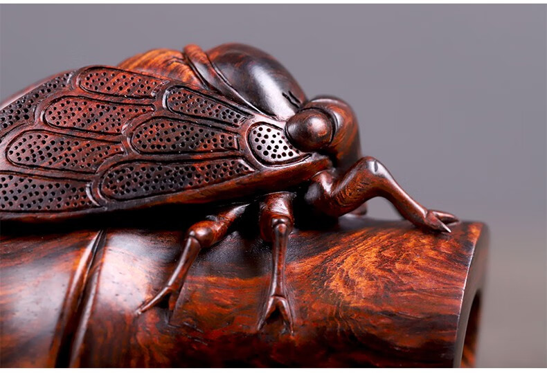 御大师金蝉知足常乐手把件正宗海南木湘工手工雕刻把玩物件